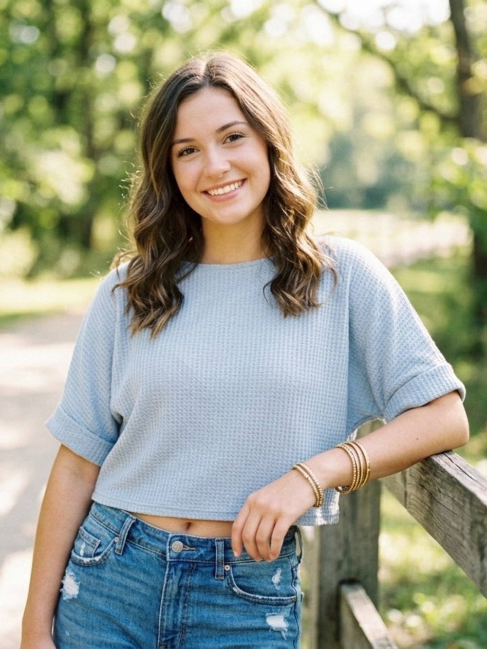 Caution To The Wind Light Blue Textured Crop Top